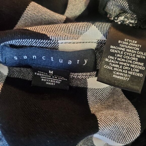 Sanctuary Anthro Womens Black & White Plaid Grunge Soft Boyfriend Shirt Medium - Picture 11 of 11